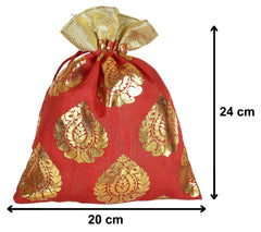 Kuber Industries Leaf Design Potli Bags Handbags for Women Gifting Wristlets for Wedding, Festival, Kitty Subh Shagun-Pack of 3 (Red)