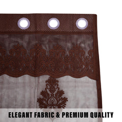Heart Home Door Curtain|Darkening Door Curtains|Premium Drapes for Bedroom|Sheer Curtain with 8 Rings|Parda for Living Room|Net Frill Door Curtain|7 Ft|SY15ZZ|Brown