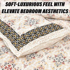 Heart Home Double Bedsheet with 2 Pillow Covers | 160 TC Premium Cotton Bedsheet for Double Bed | Bedsheet for Living Room-Home & Hotels | Dezier Carpet Print | 90x108 Inch | Cream