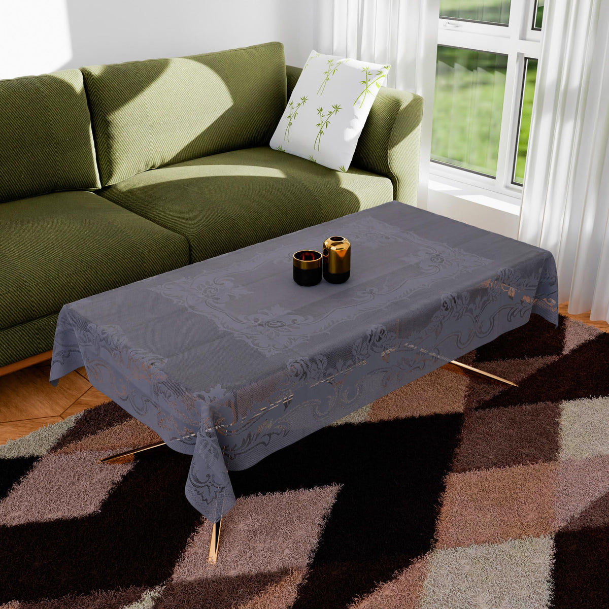 Heart Home Center Table Cover | Cotton Table Cloth Cover | 4-Seater Table Cloth | Self Gulmohar Vila Table Cover | Table Protector | Table Cover for Center Table | 40x60 Inch | Gray