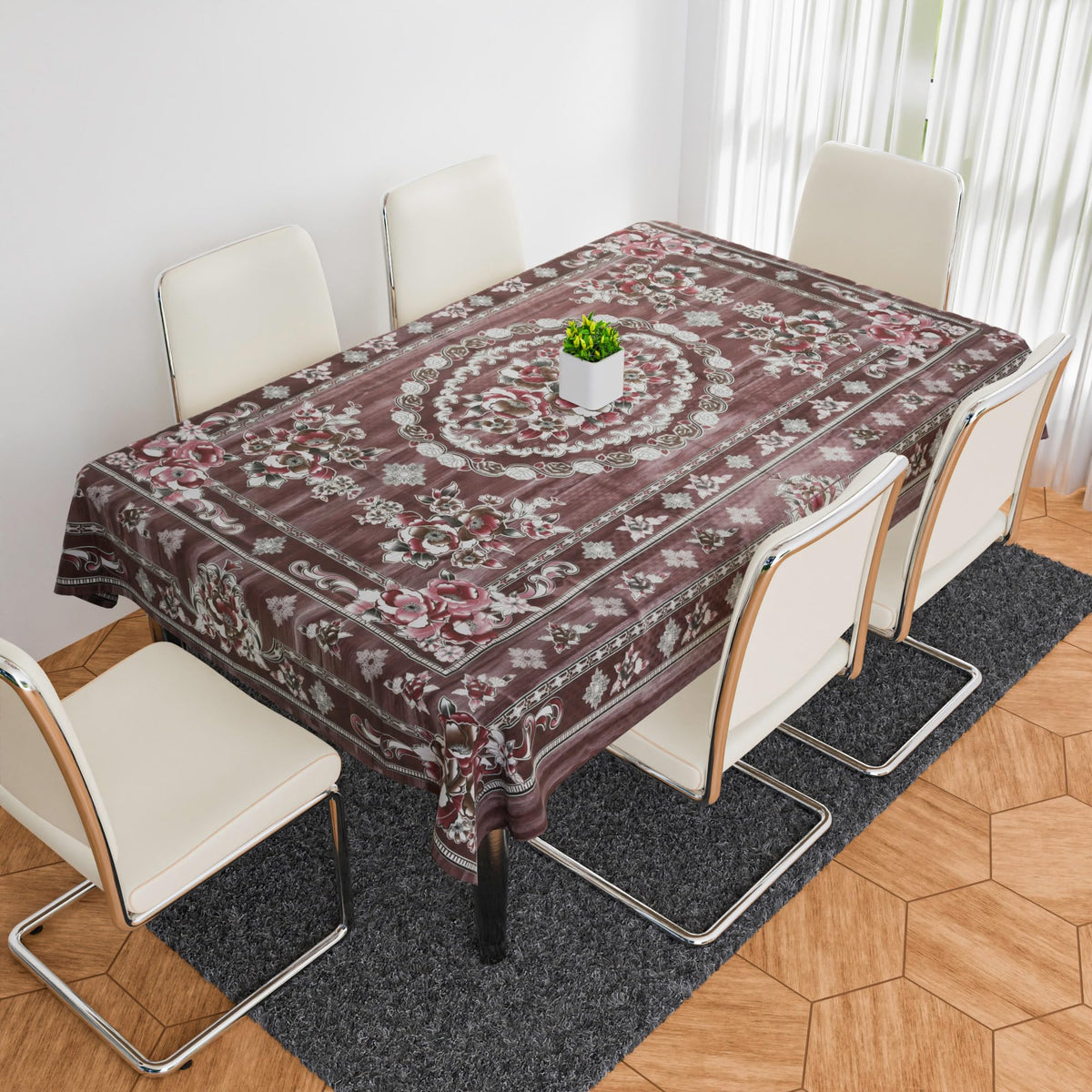 Kuber Industries Dining Table Cover | PVC Table Cloth Cover | 6 Seater Table Cloth | Table Protector | Table Cover for Dining Table | Passion Flower | 60x90 Inch | DTC | Maroon