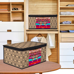 Heart Home Saree Cover | Zip Closure Saree Cover | Clothes Storage Bag | Wardrobe Organiser | Transparent Window Saree Cover | Honeycomb-Design | 9 inch | Pack of 6 | Coffee