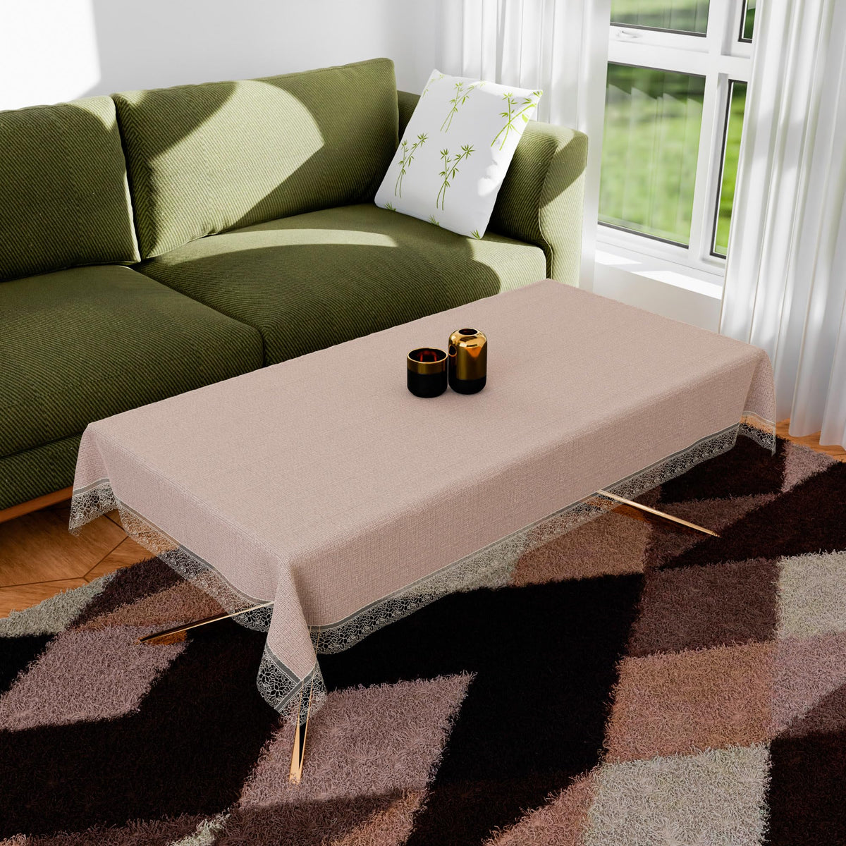 Heart Home Center Table Cover | Kitchen Dining Tablecloth | 4 Seater Center Table Cover | Center Table Cover for Hall Décor | Plain Texture Tablecloth | CTC | 40x60 | Beige