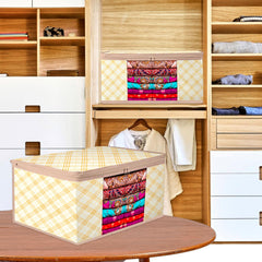 Heart Home Saree Cover | Zip Closure Saree Cover | Clothes Storage Bag | Wardrobe Organiser | Transparent Window Saree Cover | Check-Design | 9 inch | Pack of 9 | Cream