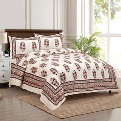 Heart Home Double Bedsheet with 2 Pillow Covers | 160 TC Premium Cotton Bedsheet for Double Bed | Bedsheet for Living Room-Home & Hotels | Dezier Flower Boota | 90x108 Inch | Cream