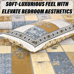 Heart Home Double Bedsheet with 2 Pillow Covers | 160 TC Premium Cotton Bedsheet for Double Bed | Bedsheet for Living Room-Home & Hotels | Candy Flower | 100x108 Inch | Gray & Yellow