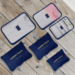 Kuber Industries Pack of 6 Travel Luggage Bag | Toiletry Bag for Jewellery-Watches-Bracelets | Multi-Purpose Storage Bag with Handle | Travel Utility Storage Pouches | LYN16-NVY | Navy Blue