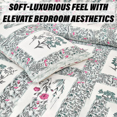 Kuber Industries Double Bedsheet with 2 Pillow Covers | 160 TC Premium Cotton Bedsheet for Double Bed | Bedsheet for Living Room-Home & Hotels | Dezier Check Flower | 90x108 Inch | Mint Green