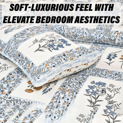 Heart Home Double Bedsheet with 2 Pillow Covers | 160 TC Premium Cotton Bedsheet for Double Bed | Bedsheet for Living Room-Home & Hotels | Dezier Check Flower | 90x108 Inch | Blue