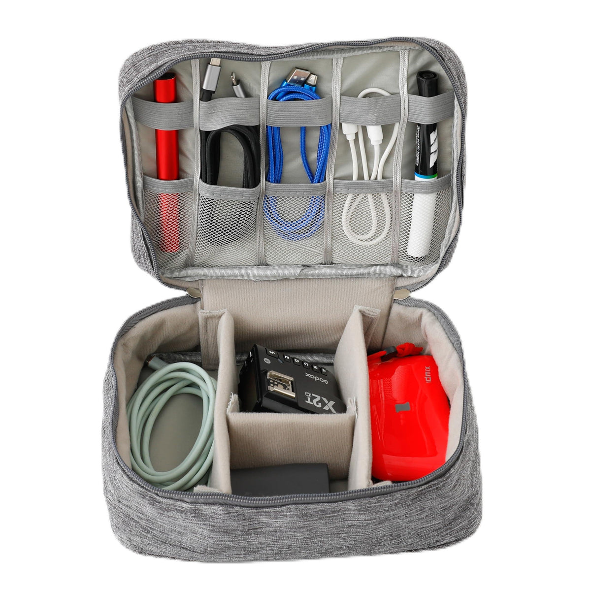 Homestic Travel Organizer For Electronic Accessories|Multipurpose Pouch|Adapter, Cable, Gadget Organizer|Two Comparment With Zipper|Great For Traveling (Grey)