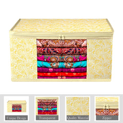 Heart Home Saree Cover | Zip Closure Saree Cover | Clothes Storage Bag | Wardrobe Organiser | Transparent Window Saree Cover | Carry-Design | 9 inch | Pack of 6 | Yellow