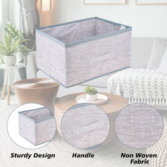 Kuber Industries Drawer Storage Box | Storage Bin for Clothes | Wardrobe Organizer for Books | Closet Box with Handle | Non-Woven Storage Box | Jute Printed Storage Box | Gray