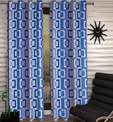 Kuber Industries Geometric Design 1 Piece Polyester Eyelet Door Curtain 7 Feet (Blue)-CTKTC30088