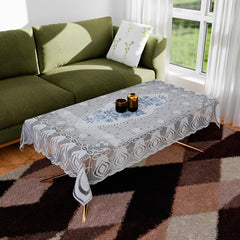 Heart Home Center Table Cover | Cotton Table Cloth Cover | 4-Seater Table Cloth | Glory Table Cover | Table Protector | Table Cover for Center Table | 40x60 Inch | CTC | White & Blue