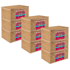 Heart Home Saree Cover | Zip Closure Saree Cover | Clothes Storage Bag | Wardrobe Organiser | Transparent Window Saree Cover | New Flower-Design | 9 inch | Pack of 9 | Brown