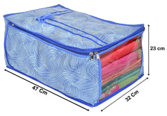 Kuber Industries Metalic LaHariya Print 12 Piece Non Woven Fabric Saree Cover Set with Transparent Window, Extra Large (Blue)