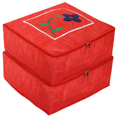 Kuber Industries Dot Printed Saree Cover Bag/Wardrobe Organiser/Storage Bag/Bags for Cloths-Pack of 2 (Red)
