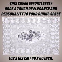 Kuber Industries Center Table Cover | Cotton Table Cloth Cover | 4-Seater Table Cloth | Glory Table Cover | Table Protector | Table Cover for Center Table | 40x60 Inch | CTC | White & Gray