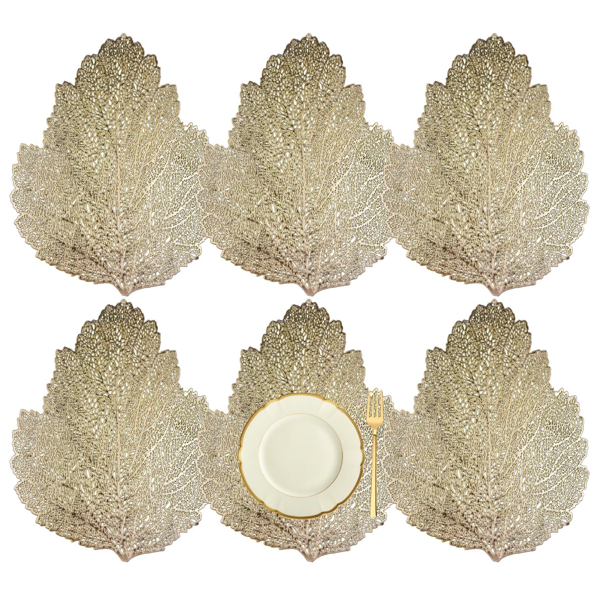 Heart Home Placemat | Placemats for Dining Room | Designer Table Mat Set | Placemats for Kitchen Table | Side Table Placemats | Patta Shape Placemat | 6 Piece Set | Golden