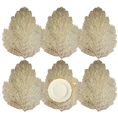 Heart Home Placemat | Placemats for Dining Room | Designer Table Mat Set | Placemats for Kitchen Table | Side Table Placemats | Patta Shape Placemat | 6 Piece Set | Golden