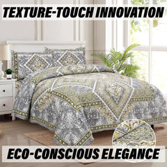 Kuber Industries Double Bedsheet with 2 Pillow Covers | 186 TC Premium Cotton Bedsheet for Double Bed | Bedsheet for Living Room-Home & Hotels | Arabic Beauty Flower Square | 100x108 Inch | Gray