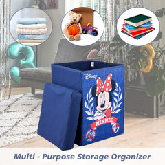 Heart Home Minnie Toy Storage Box | Laundry Basket for Toys | Folding Laundry Basket | Clothes Hamper with Lid & Handles | Storage Basket for Bathroom | 60 LTR | Navy Blue