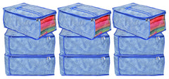 Kuber Industries Metalic LaHariya Print 12 Piece Non Woven Fabric Saree Cover Set with Transparent Window, Extra Large (Blue)