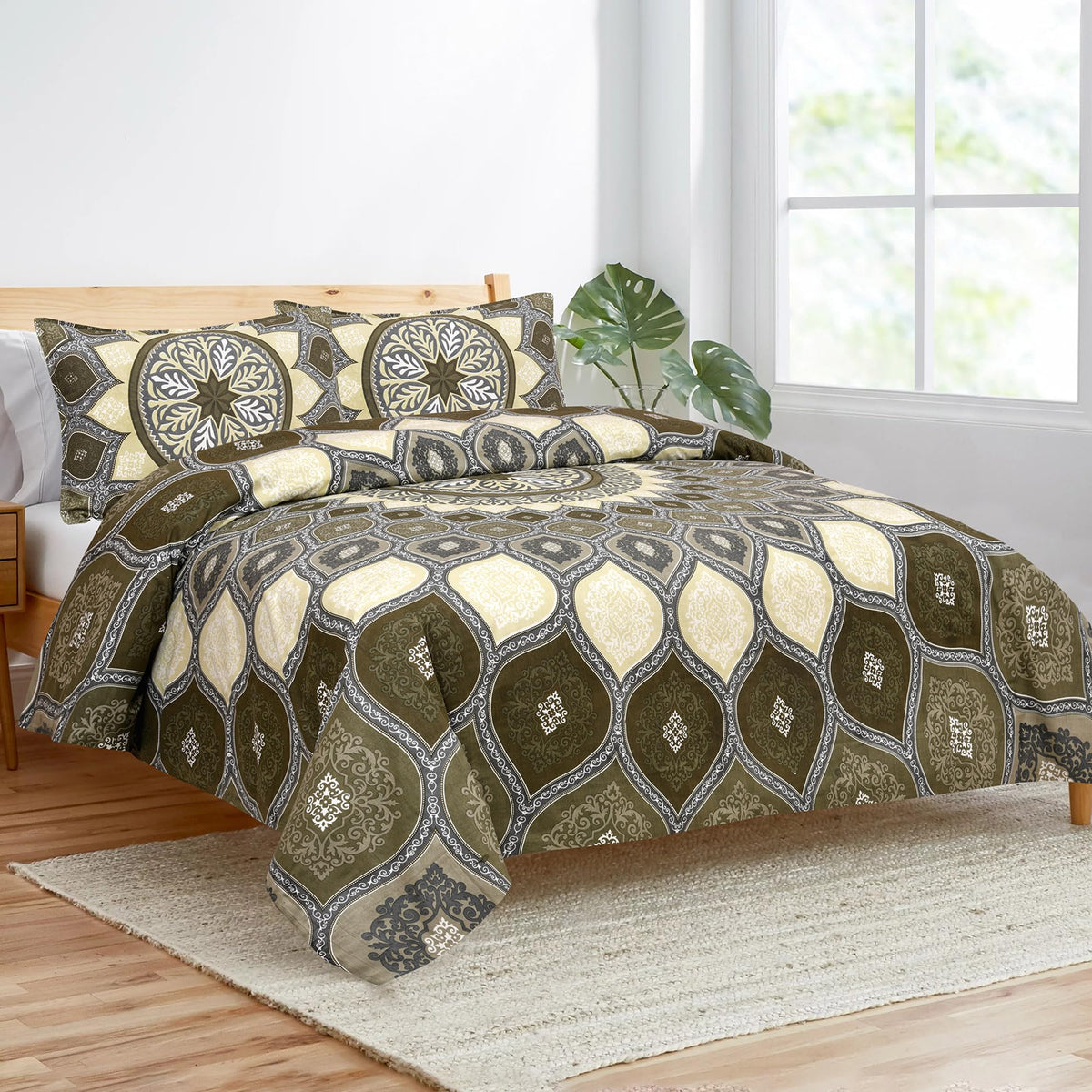 Kuber Industries Double Bedsheet with 2 Pillow Covers | 160 TC Premium Cotton Bedsheet for Double Bed | Bedsheet for Living Room-Home & Hotels | Kaleen Leaf Flower | 100x108 Inch | Green