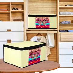 Heart Home Saree Cover | Zip Closure Saree Cover | Clothes Storage Bag | Wardrobe Organiser for Suit | Transparent Window Saree Cover | Plain-Black Border | 9 inch | Pack of 12 | Cream