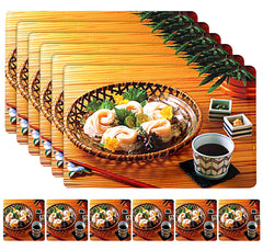 Kuber Industries Basket Printed PVC Stain Resistant, Anti-Skid, Waterproof 6 Pcs Placemats with 6 Pcs Tea Coasters Set for Dining Kitchen Restaurant Table, Set of 12 (Brown)
