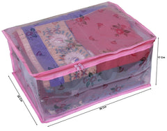 Heart Home Transparent Net Storage Organizer Wardrobe Organiser Regular Clothes Bag-Pack of 3 (Pink)