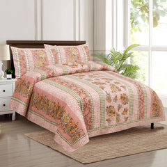 Heart Home Double Bedsheet with 2 Pillow Covers | 160 TC Premium Cotton Bedsheet for Double Bed | Bedsheet for Living Room-Home & Hotels | Spain Flower Lining | 100x108 Inch | Pink