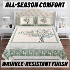 Heart Home Double Bedsheet with 2 Pillow Covers | 160 TC Premium Cotton Bedsheet for Double Bed | Bedsheet for Living Room-Home & Hotels | Photo Frame Tree | 100x108 Inch | Green