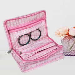 Heart Home Makeup Storage Bag | Vanity Box for woman | Laminated Watch Organizer | Cosmetic Storage Kit | Makeup Kit with Handle | 8 Pouch Jewellery Storage Bag | Check-Design | Pink