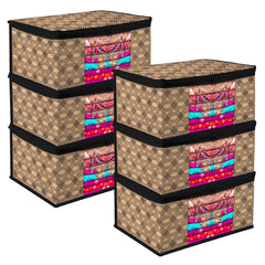 Heart Home Saree Cover | Zip Closure Saree Cover | Clothes Storage Bag | Wardrobe Organiser | Transparent Window Saree Cover | Honeycomb-Design | 9 inch | Pack of 6 | Coffee