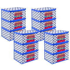 Heart Home Saree Cover | Zip Closure Saree Cover | Clothes Storage Bag | Wardrobe Organiser | Transparent Window Saree Cover | Dot-Design | 9 inch | Pack of 12 | Blue