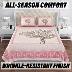 Heart Home Double Bedsheet with 2 Pillow Covers | 160 TC Premium Cotton Bedsheet for Double Bed | Bedsheet for Living Room-Home & Hotels | Photo Frame Tree | 100x108 Inch | Pink