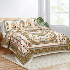 Heart Home Double Bedsheet with 2 Pillow Covers | 160 TC Premium Cotton Bedsheet for Double Bed | Bedsheet for Living Room-Home & Hotels | Kaleen Flower | 100x108 Inch | Yellow