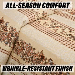Heart Home Double Bedsheet with 2 Pillow Covers | 160 TC Premium Cotton Bedsheet for Double Bed | Bedsheet for Living Room-Home & Hotels | Spain Flower Lining | 100x108 Inch | Cream