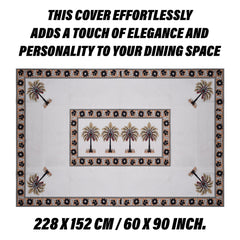 Heart Home Dining Table Cover | Tabletop Cover | Table Buffet Cover | Table Linen Cover | 6-Seater Table Cloth | Table Cloth Cover | Brown Tree | DTC | 60x90 Inch | White