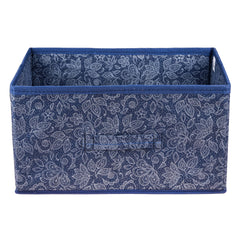 Heart Home Drawer Storage Box|Storage Bin for Clothes|Wardrobe Organizer for Books|Closet Box with Handle|Non-Woven Storage Box|Flower Printed Storage Box|Navy Blue