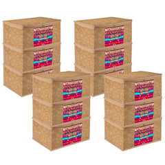 Heart Home Saree Cover | Zip Closure Saree Cover | Clothes Storage Bag | Wardrobe Organiser | Transparent Window Saree Cover | New Flower-Design | 9 inch | Pack of 12 | Brown