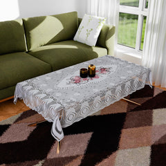 Kuber Industries Center Table Cover | Cotton Table Cloth Cover | 4-Seater Table Cloth | Glory Table Cover | Table Protector | Table Cover for Center Table | 40x60 Inch | CTC | White & Pink