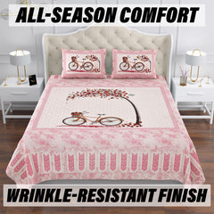 Heart Home Double Bedsheet with 2 Pillow Covers | 160 TC Premium Cotton Bedsheet for Double Bed | Bedsheet for Living Room-Home & Hotels | Photo Frame Cycle | 100x108 Inch | Pink