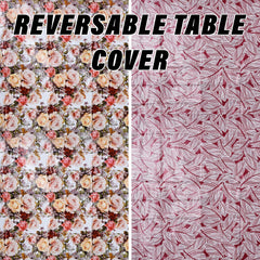 Heart Home Table Cover | Dining Table Cover | Center Table Cover | Reversable Table Cover for Kitchen Table | Gulab Design Table Cover for Hall Décor | 54x54 Inch | White