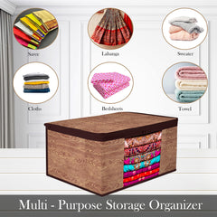 Heart Home Saree Cover | Zip Closure Saree Cover | Clothes Storage Bag | Wardrobe Organiser | Transparent Window Saree Cover | Wodden Texture-Design | 9 inch | Pack of 9 | Brown