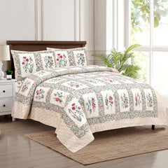 Heart Home Double Bedsheet with 2 Pillow Covers | 160 TC Premium Cotton Bedsheet for Double Bed | Bedsheet for Living Room-Home & Hotels | Dezier Check Flower | 90x108 Inch | Beige