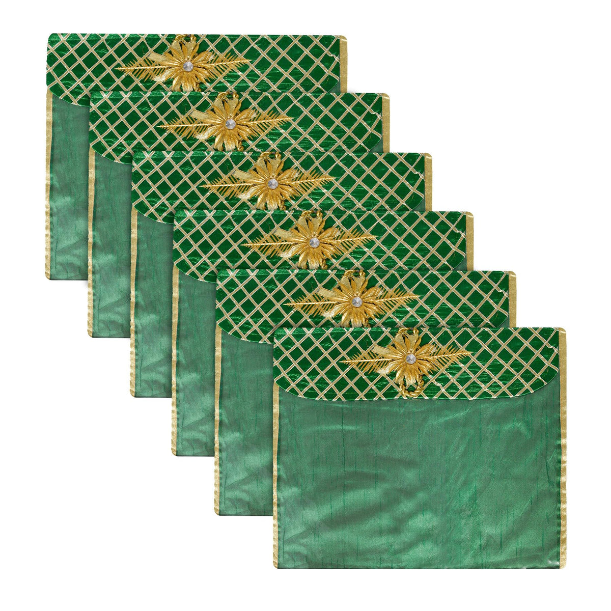 Heart Home Saree Cover | Clothes Storage Bag | Single Packing Saree with Velcro | Wardrobe Organizer | Cloth Stoarge Organizer | Check Jama Brooch-Design | Pack of 6 | Green