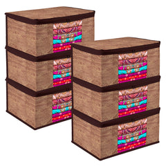 Heart Home Saree Cover | Zip Closure Saree Cover | Clothes Storage Bag | Wardrobe Organiser | Transparent Window Saree Cover | Wodden Texture-Design | 9 inch | Pack of 6 | Brown