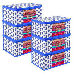 Heart Home Saree Cover | Zip Closure Saree Cover | Clothes Storage Bag | Wardrobe Organiser | Transparent Window Saree Cover | Dot-Design | 9 inch | Pack of 6 | Blue